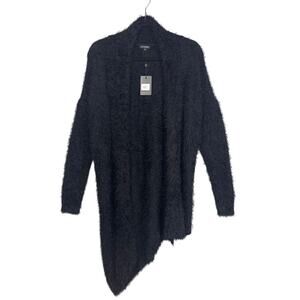 Chenille Eyelash Cardigan Black Open Front SZ 10 NWT Soft Asymmetrical Hemline